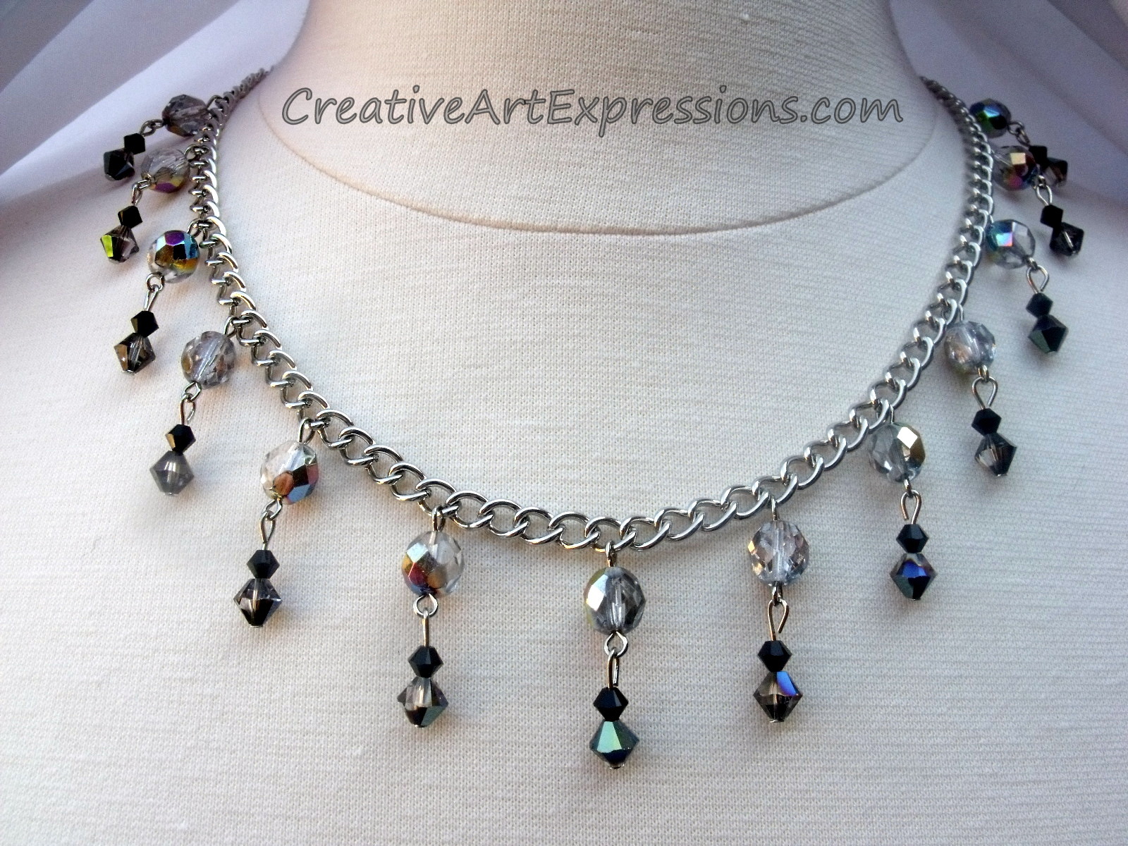 Creative Art Expressions Black & Silver Crystal Necklace & Earring Set Jewelry Design